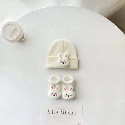 Conjunto Gorro e Meias em Malha com Animais — Bebé 0-12M