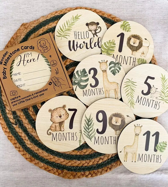 Conjunto 7 Placas de Madeira para Fotografia Mensal do Bebé