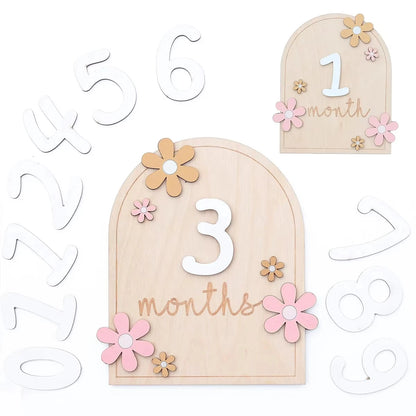 Conjunto 7 Placas de Madeira para Fotografia Mensal do Bebé