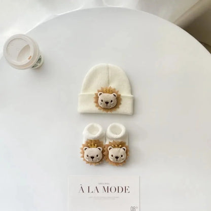 Conjunto Gorro e Meias em Malha com Animais — Bebé 0-12M