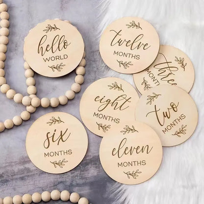 Conjunto 7 Placas de Madeira para Fotografia Mensal do Bebé